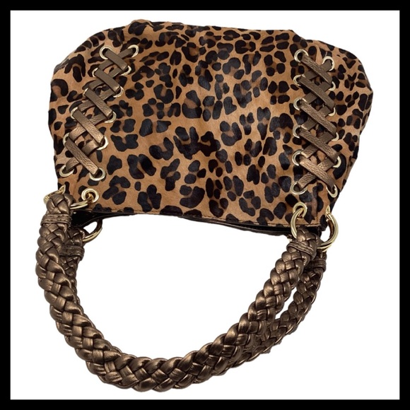 🔥 Michael Kors Rare Calf Hair Leopard Double-Leather Strap Hobo — Luxe & Mint! - Picture 8 of 13